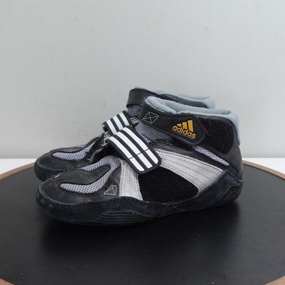 Adidas Wrestling‎ Shoes Kids US 2 Gray Black White Gold High Top Hook and Loop - Picture 4 of 11